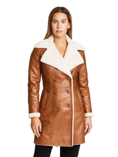 Amie – Brown Double Breasted Shearling Coat​