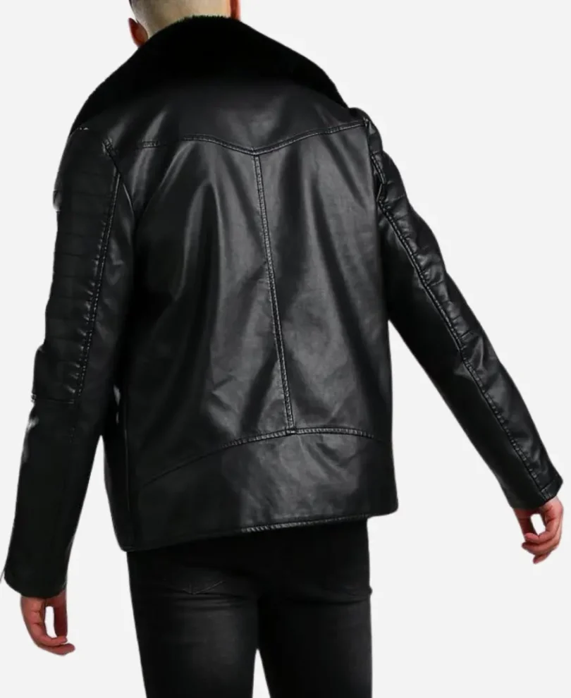 Private: Mens Leather Biker Jacket With Fur Collar