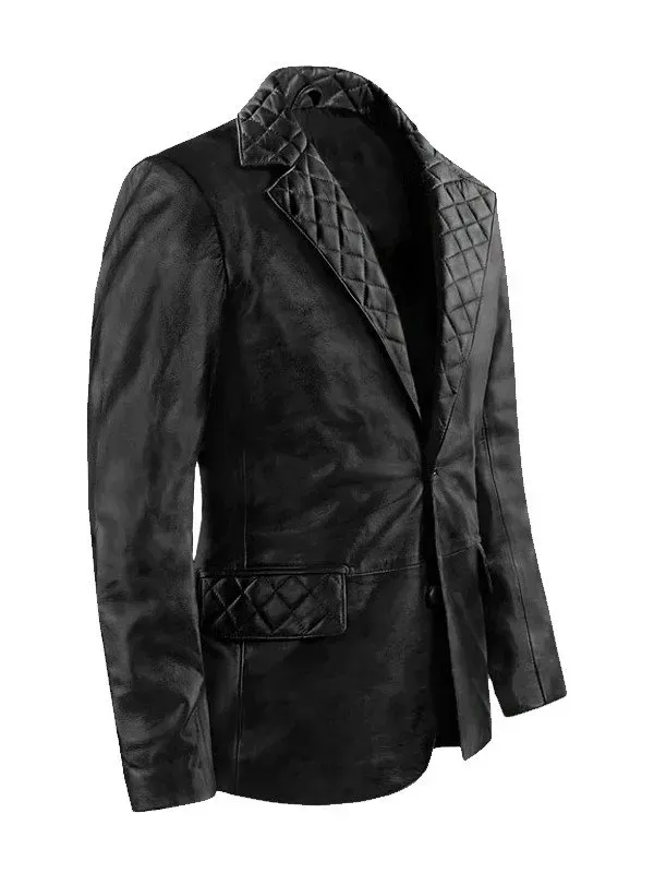 Mens Black Quilted Style Leather Blazer