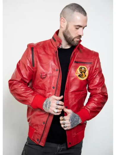 Mens Cobra Kai Johnny Red Retro Leather Jacket