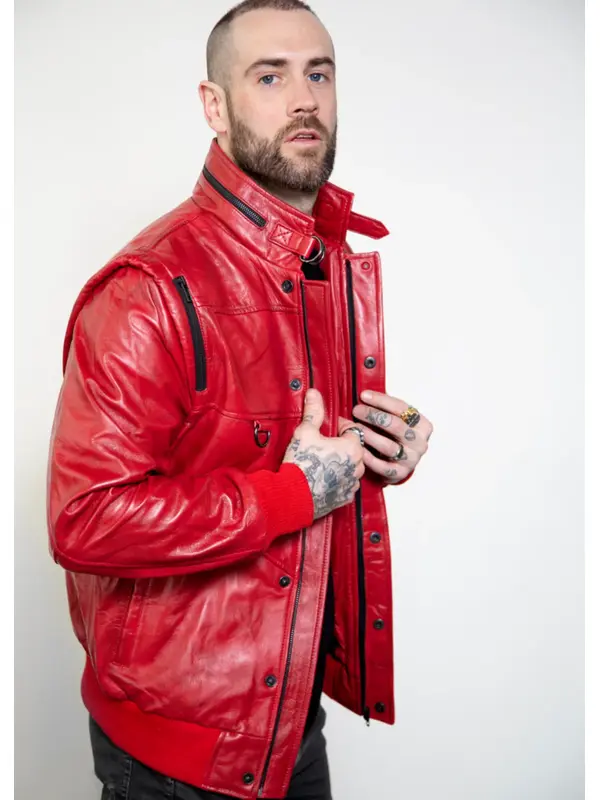 Mens Cobra Kai Johnny Red Retro Leather Jacket