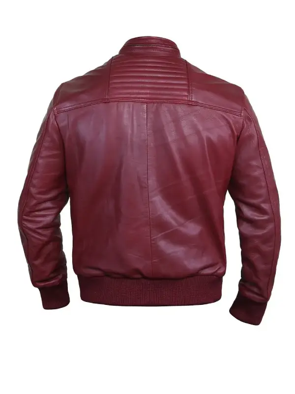 Mens Burgundy Leather Bomber Jacket