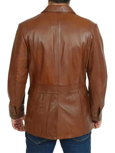 Mens Brown Four Pockets Leather Blazer