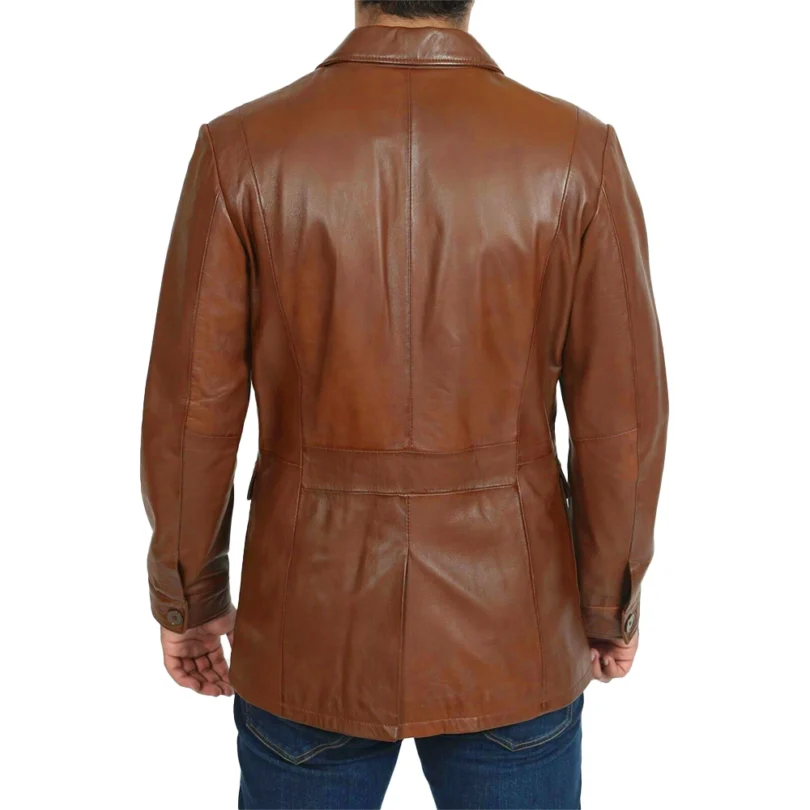 Mens Brown Four Pockets Leather Blazer