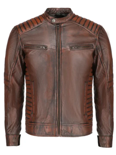 Mens Biker Brown Leather Jacket