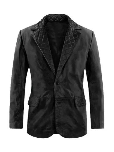 Mens Black Quilted Style Leather Blazer