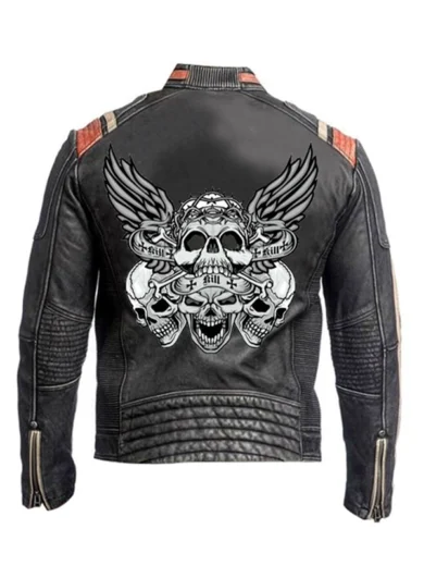 Mens Black Vintage Skull Design Leather Jacket