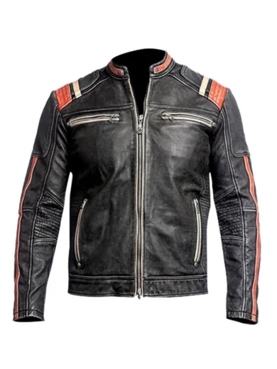 Mens Black Vintage Skull Design Leather Jacket