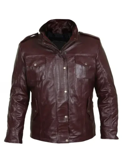 Mens Burgundy Leather Field Jacket