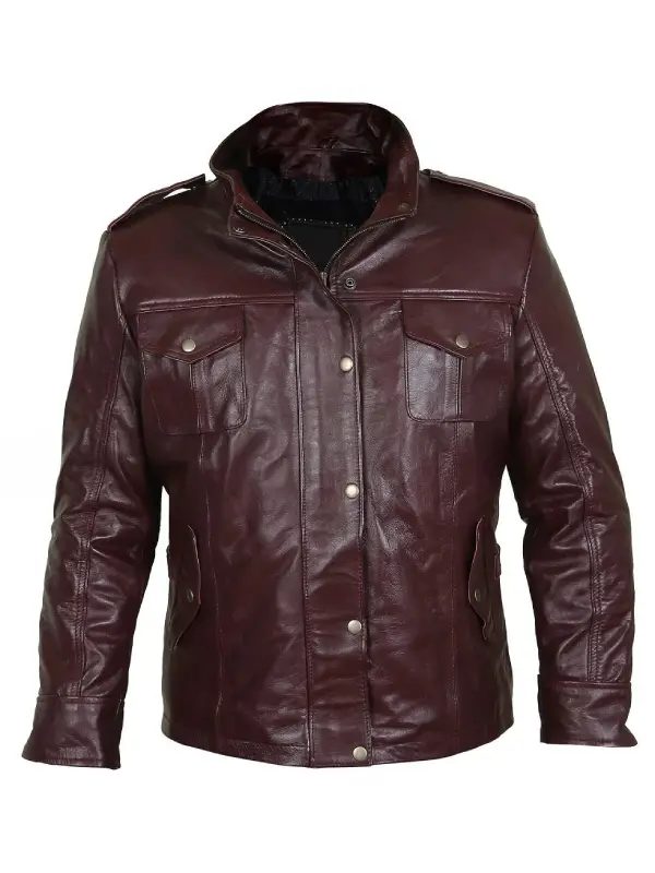 Mens Burgundy Leather Field Jacket