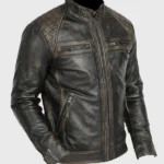 Mens Cafe Racer Retro Motorcycle Leather Jacket