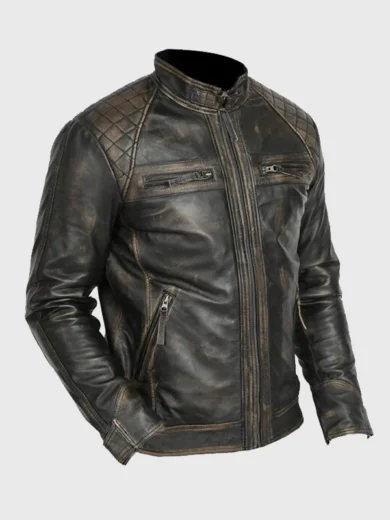 Mens Cafe Racer Retro Motorcycle Leather Jacket