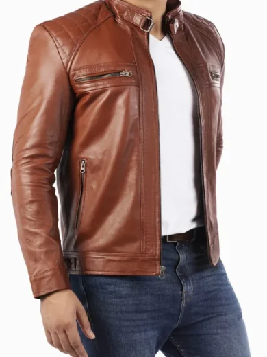 Mens Cafe Racer Retro Motorcycle Leather Jacket
