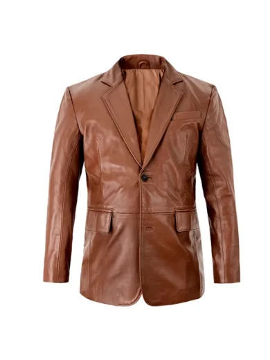 Mens Brown Flap Pocket Leather Blazer