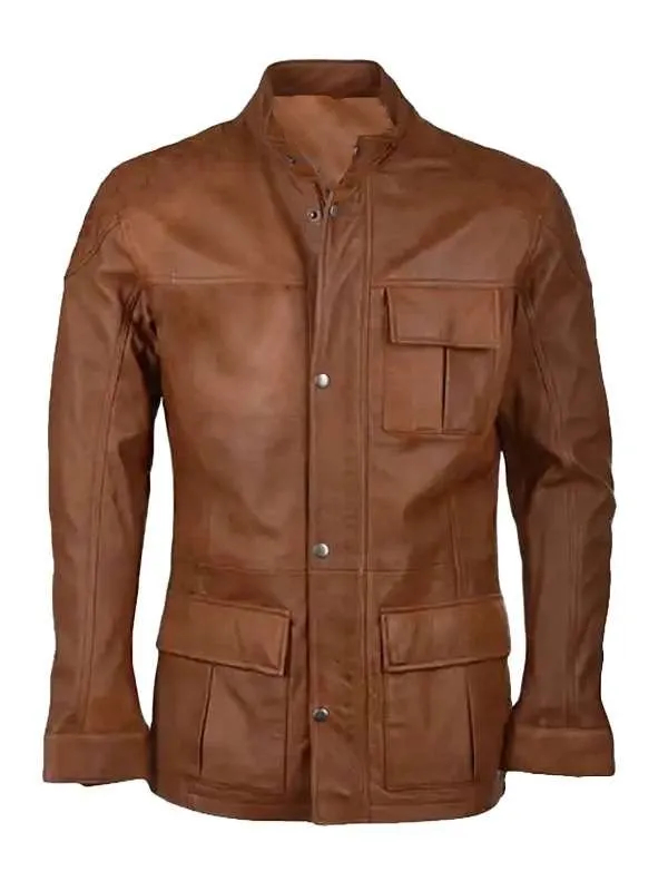 Mens Four Pockets Brown Leather Jacket
