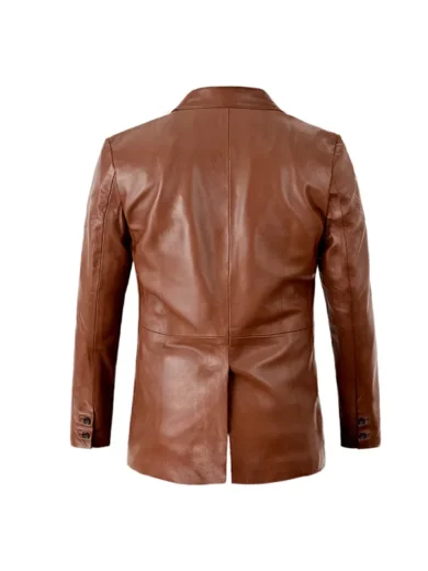 Mens Brown Flap Pocket Leather Blazer