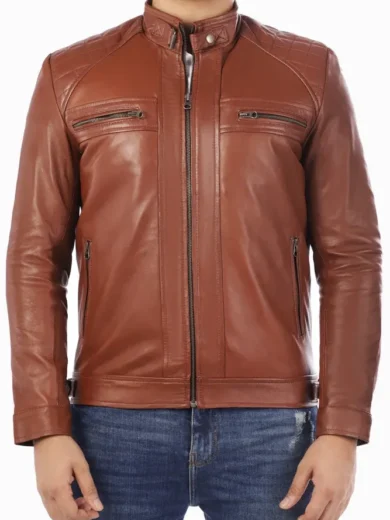 Mens Cafe Racer Retro Motorcycle Leather Jacket