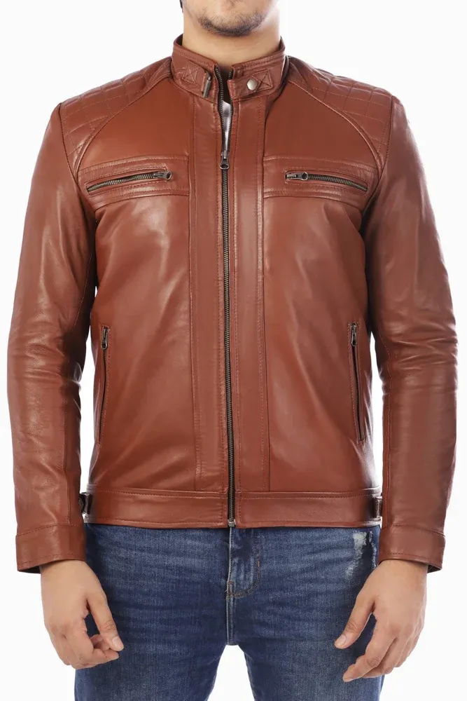 Mens Cafe Racer Retro Motorcycle Leather Jacket