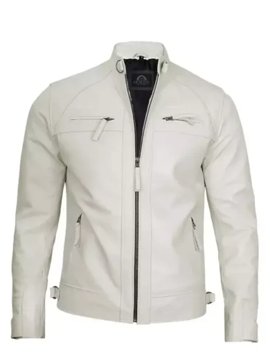 Mens Classic Cafe Racer Biker Quilted Leather Jacket