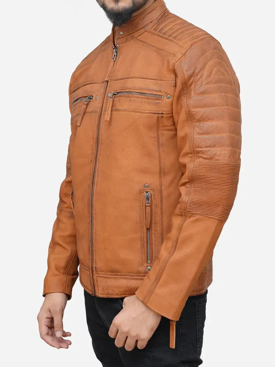 Mens Distressed Leather Biker Brown Jacket