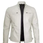 Mens Classic Cafe Racer Biker Quilted Leather Jacket