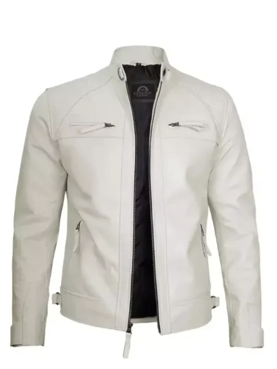 Mens Classic Cafe Racer Biker Quilted Leather Jacket