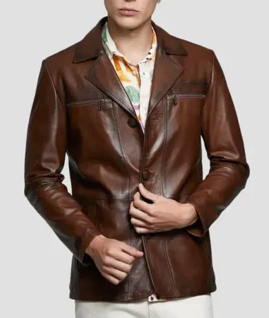 Mens Brown Vintage Leather Blazer