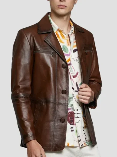 Mens Brown Vintage Leather Blazer