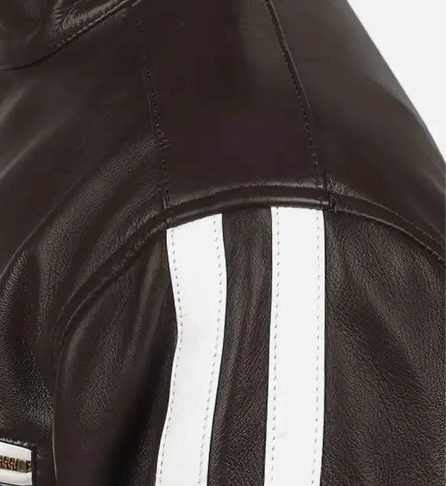 Mens Hooded White Striped Leather Jacket