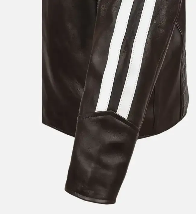 Mens Hooded White Striped Leather Jacket