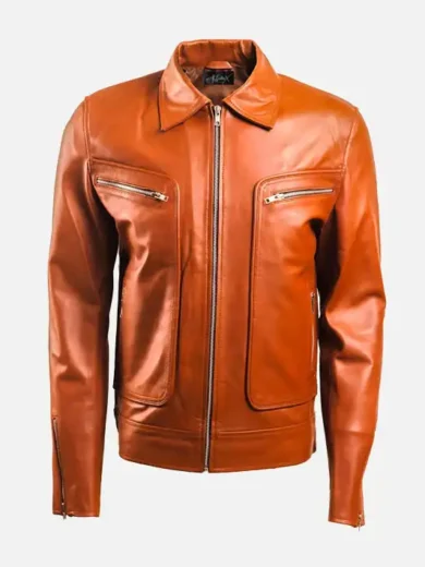 Mens Full Zip Brown Leather Jacket