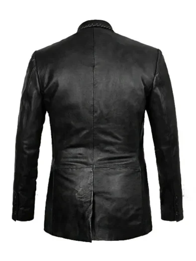 Mens Sleek Black Leather Blazer