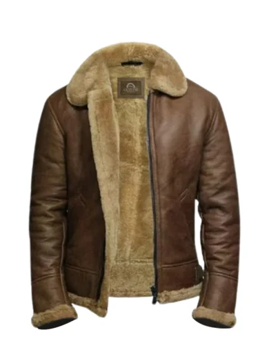 Mens RAF Shearling Fur Sheepskin Leather Coat