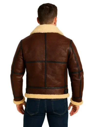Mens Shearling Brown Bomber Leather Jacket