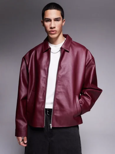 Mens Oversized Burgundy Leather Jacket