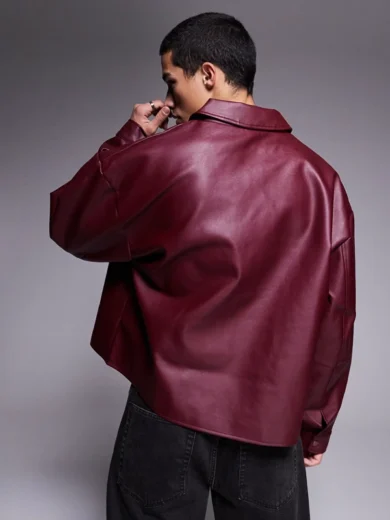 Mens Oversized Burgundy Leather Jacket