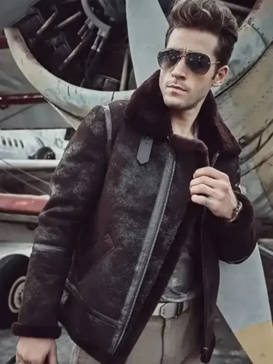 Mens Pilot Flying Dark Brown B3 Aviator Shearling Jacket