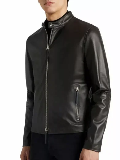 Mens Plain Black Leather Jacket