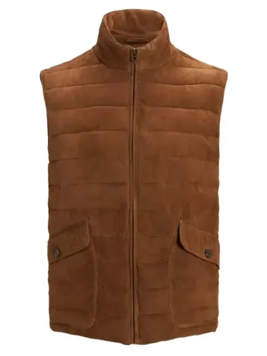 Mens Suede Leather Puffer Vest