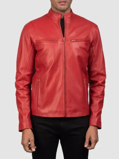 Mens Winter Red Motorbike Leather Jacket