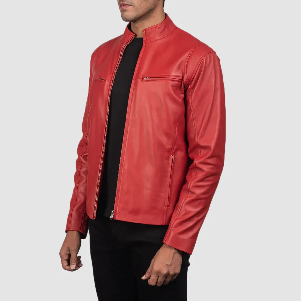 Mens Winter Red Motorbike Leather Jacket