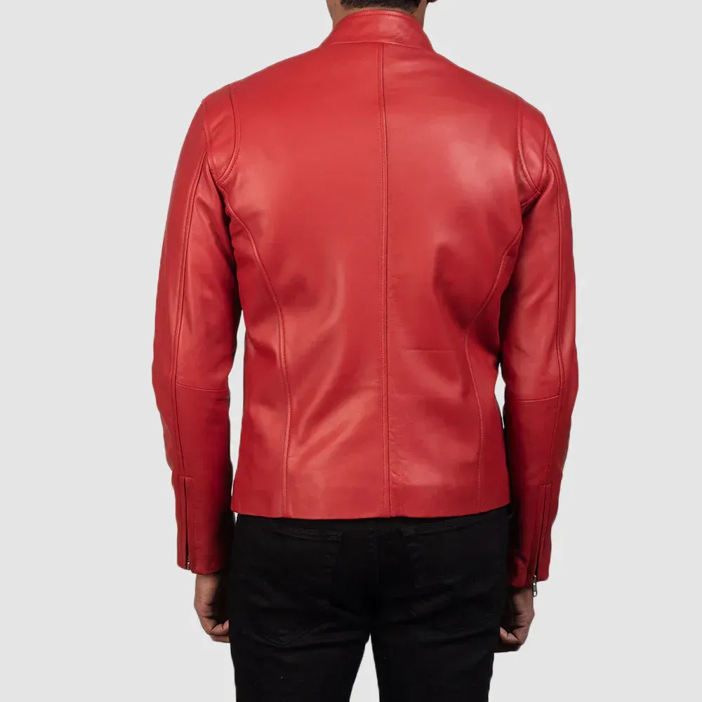 Mens Winter Red Motorbike Leather Jacket