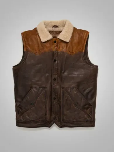 Mens Shearling Brown Leather Vest