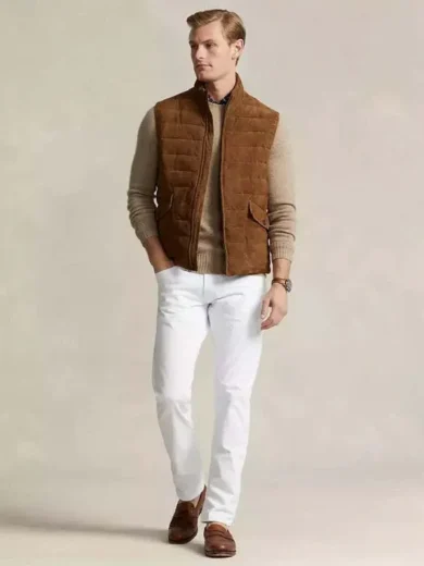 Mens Suede Leather Puffer Vest