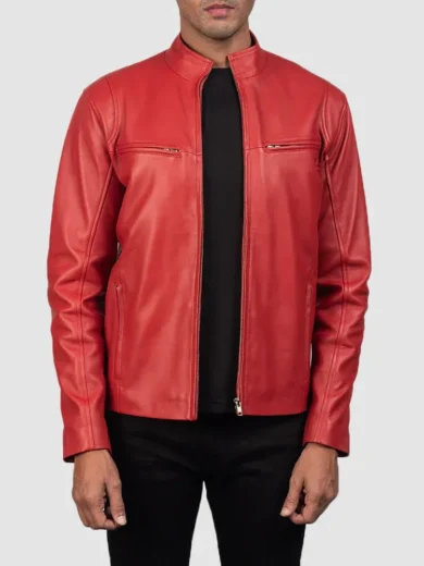 Mens Winter Red Motorbike Leather Jacket