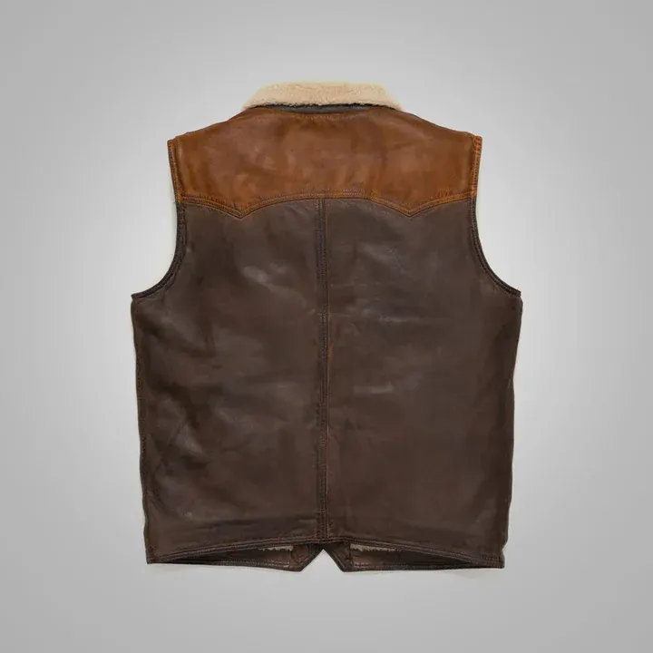 Mens Shearling Brown Leather Vest