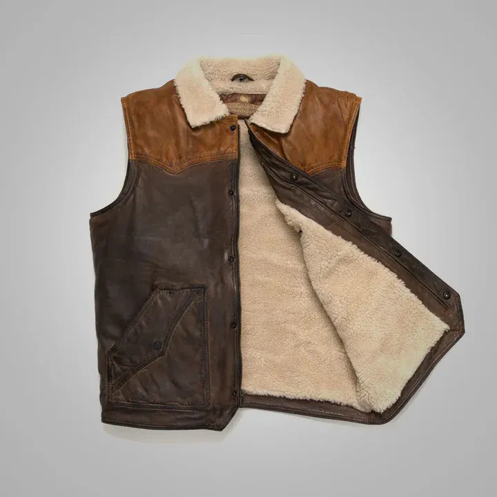 Mens Shearling Brown Leather Vest