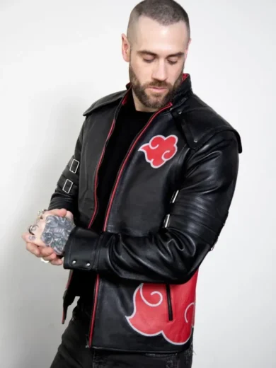 Mens Red Clouds Cloak Black Leather Jacket