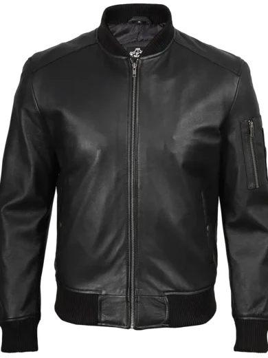 Bryan Black Bomber Leather Jacket – Minimalist Edition
