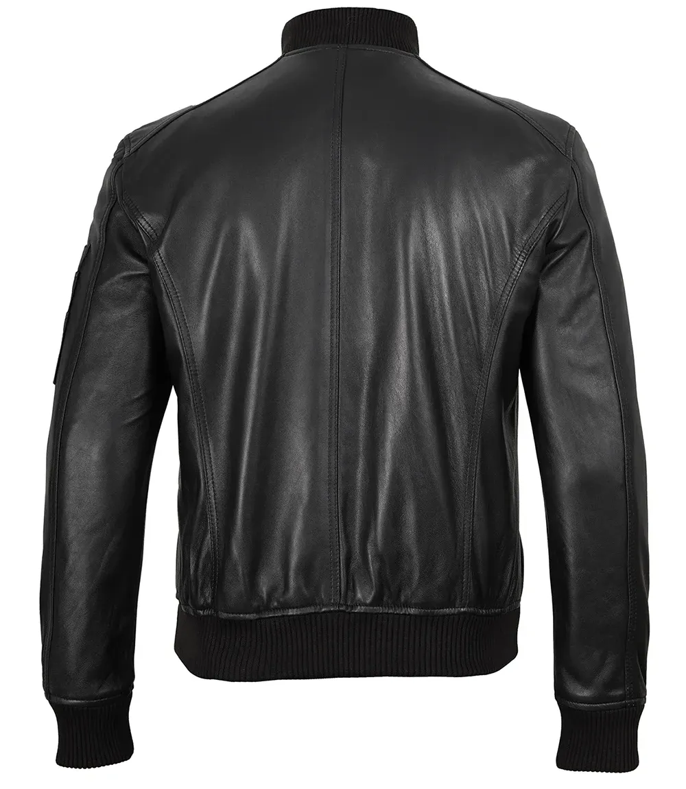 Bryan Black Bomber Leather Jacket – Minimalist Edition
